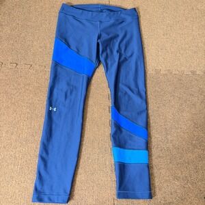 Under Armour HeatGear Compression Leggings Blue Colorblock Women Large 28 Inseam